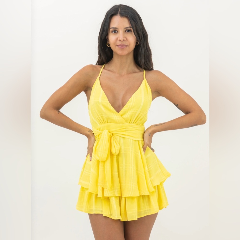 Yellow Sleeveless Wrap Dress